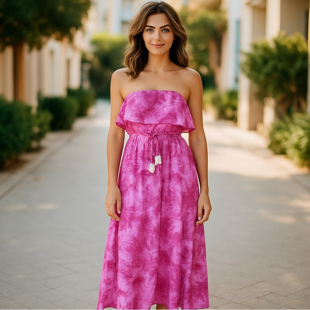 NWT Japna Tie Dye Strapless Tassel Maxi Dress